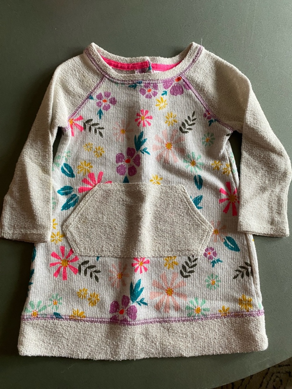 Cat & Jack Cream Knit Dress with Pink Trim and Multicolor Floral Print